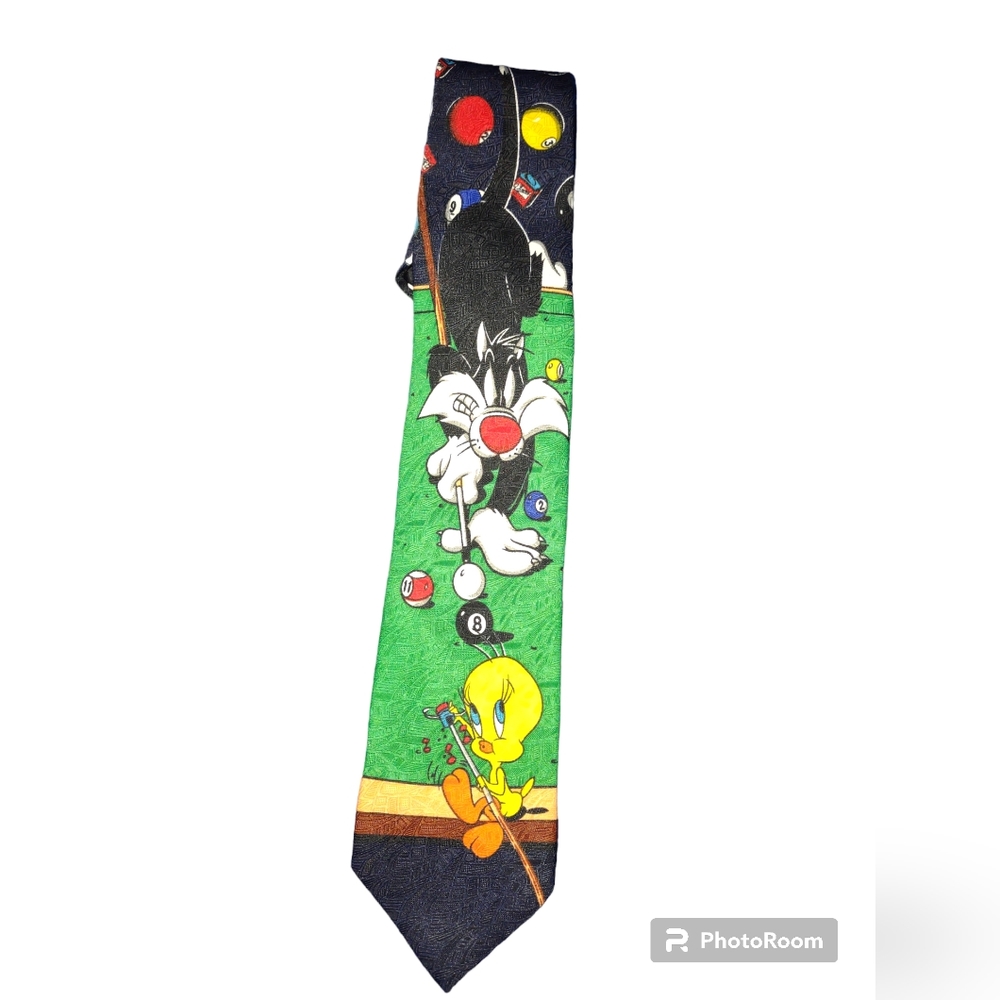 Vintage Warner Brothers Tweety and Sylvester‎ Playing pool Tie Kidcore Nostalgia